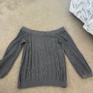 grey off the shoulder sweater